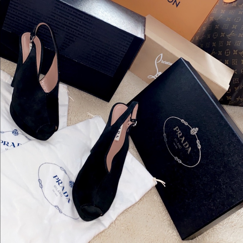 Prada suede peep toe pumps